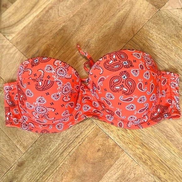 Forever 21 Orange Paisley Women’s Small Ruffled Bikini 2-Piece Swimsuit - Picture 2 of 5